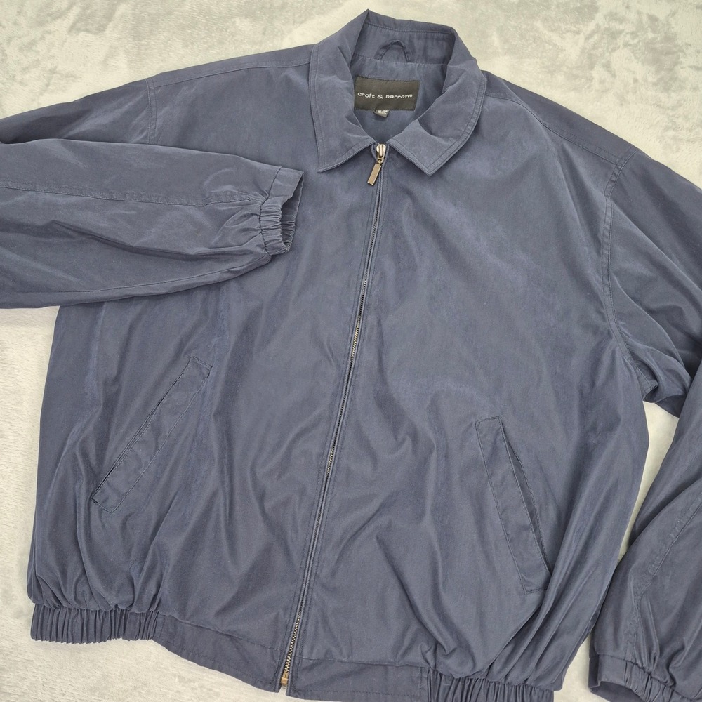 Croft & Barrow Mens XL Navy Blue Microfiber Zip Windbreaker Jacket Harrington